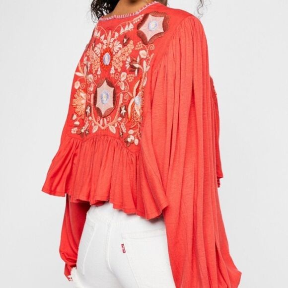 Free People Claudine Embroidered Floral Crop Top Blouse FLAW - Picture 4 of 15